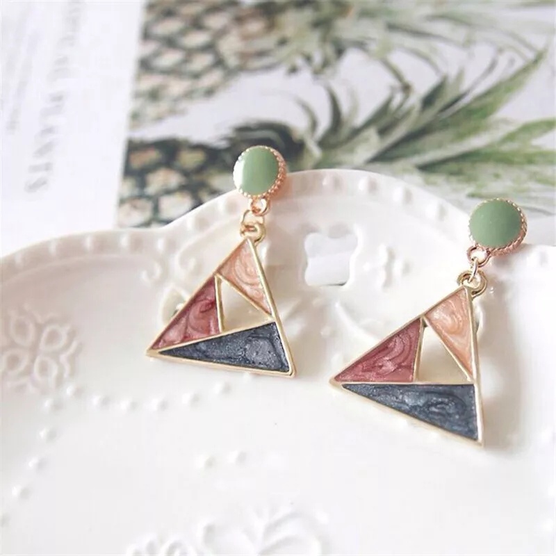 Anting Tusuk Wanita  Earring Triangle Segitiga Liontin Pastel Athena