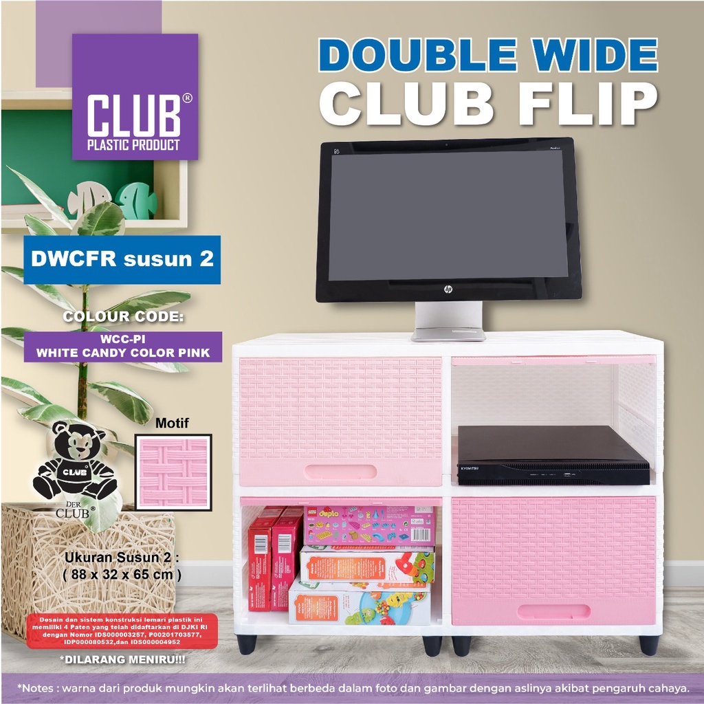 Double Wide Club Flip Susun 2 - Lemari Rak TV Monitor - Lemari Plastik Lebar Pintu Geser - Lemari La