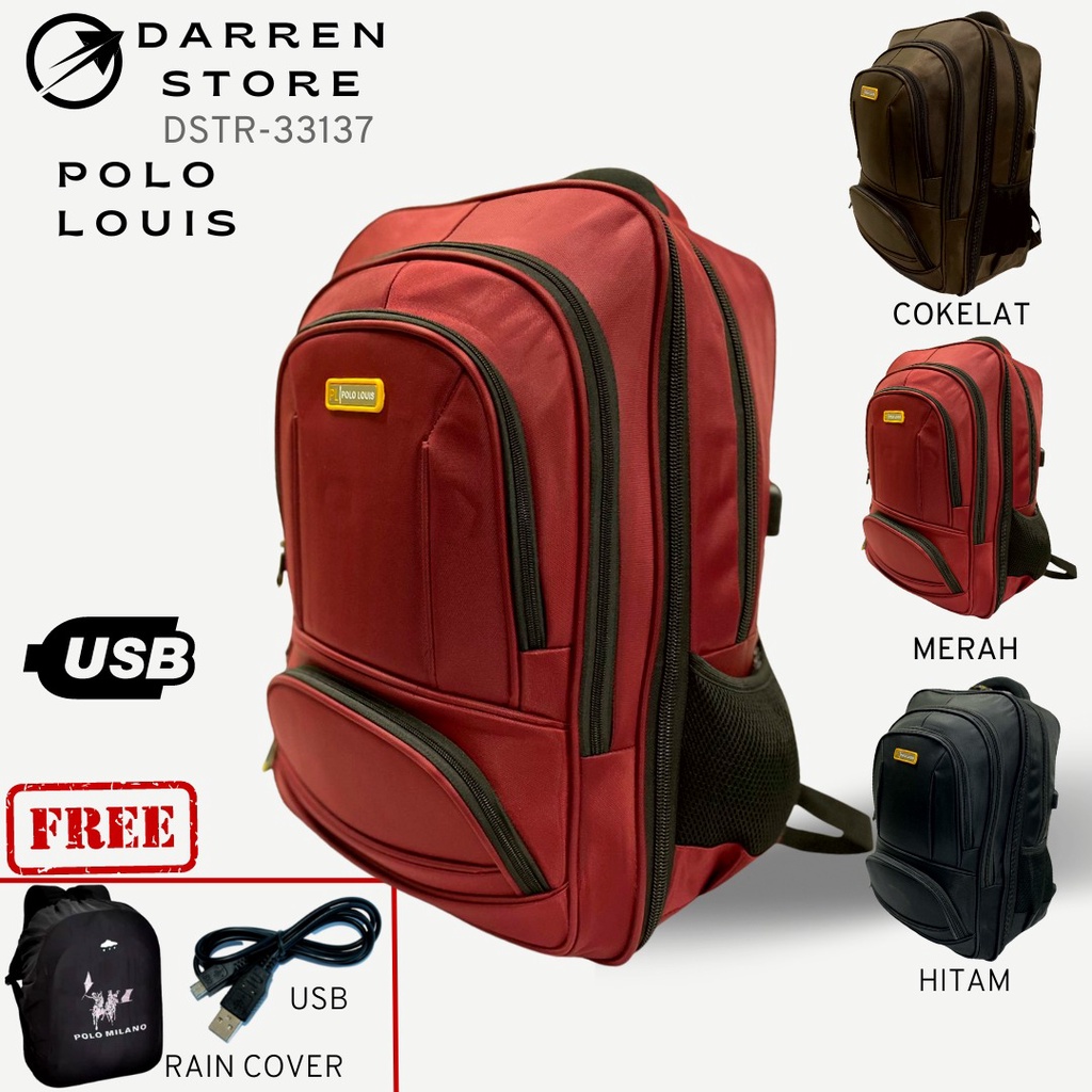 Ransel Polo Louis 33137 20inch Tas Ransel Import JUMBO Backpack Pria Usb