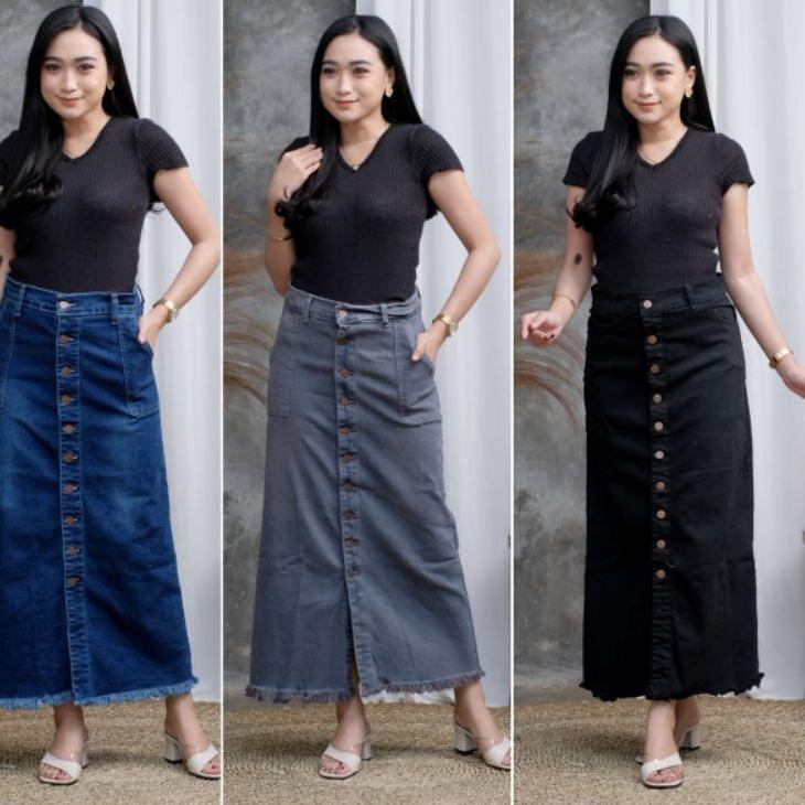 Terbaik ROK JEANS PANJANG GISCA KANCING DEPAN