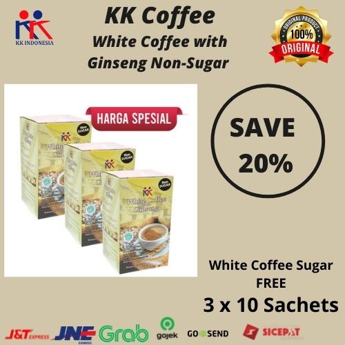 

3 BOX KK White Coffee with Ginseng Non-Sugar (Gula Terpisah) Original KK Indonesia