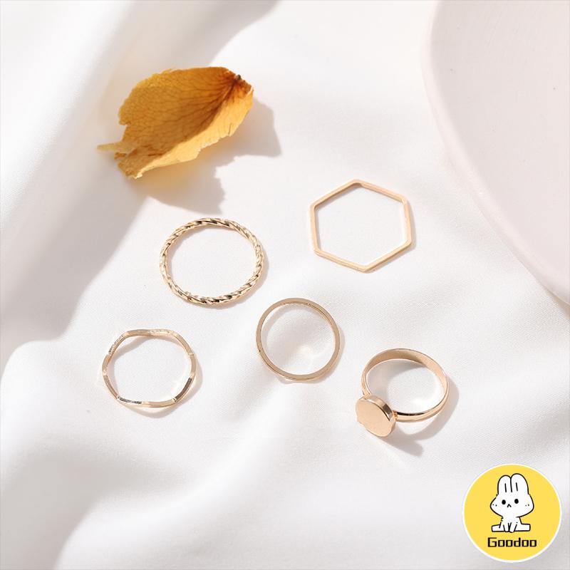 5Pcs / Set Fashion Cincin Tidak Beraturan Logam Gelombang Sederhana Yang Dipersonalisasi -Doo