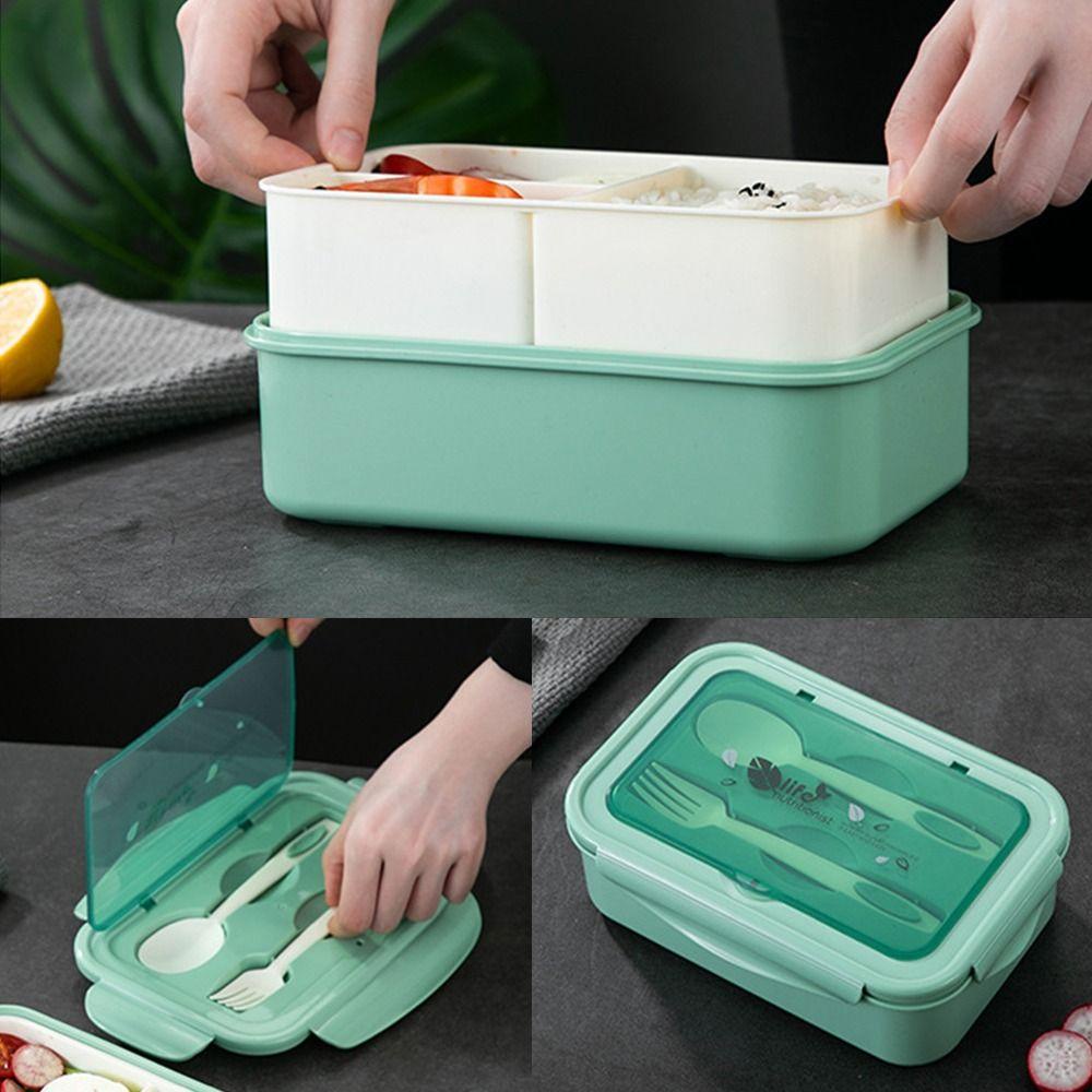 Top Lunch Box Portable Persegi Panjang Grid Untuk Pelajar Pekerja Kantor Wadah Makanan