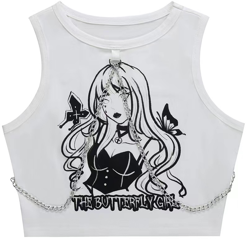 Women's Gothic Sleeveless Printed Crop Top (S/M/L) 8624