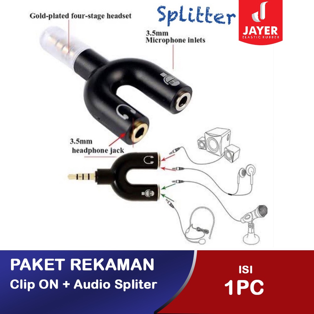 1 Paket Clip ON + Spliter Audio U / Paket Recoding karaoke / Mic karaoke