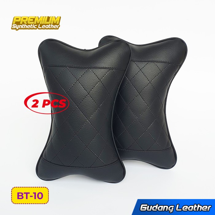 Bantal Mobil Bantal Mobil Kulit Sintetis Hitam Wajik Benang Hitam