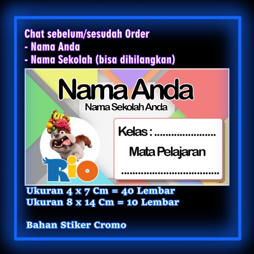 

Stiker Label Buku Rio Burung Biru Kartun Anime Lucu Karakter Lucu Custom Lebel Nama cromo murah 20 Varian berbeda Sticker Pelajaran Mapel buku anak sekolah Vol 2