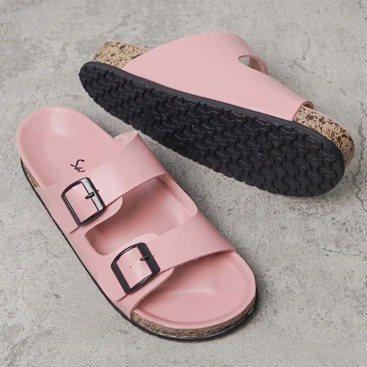 SARASARA YUK - Sandal Wanita Slop Casual Model Birken Sol Puyuh SARA SARA JINNY Sendal Selop Cewek Kulit Santai Strap Gesper Ban dua Empuk Size 36 37 38 39 40 Warna Pink Soft Anti Slip Premium Original Kekinian Terbaru Shoes ORI Mall Official Store