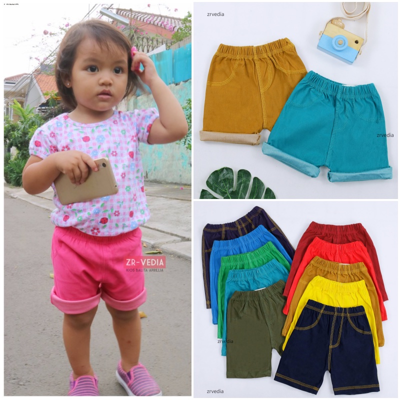 Short Jegging Kids uk. 3-4 Tahun / Celana Pendek Anak Laki Perempuan Pants Jeans Murah Tebal Polos