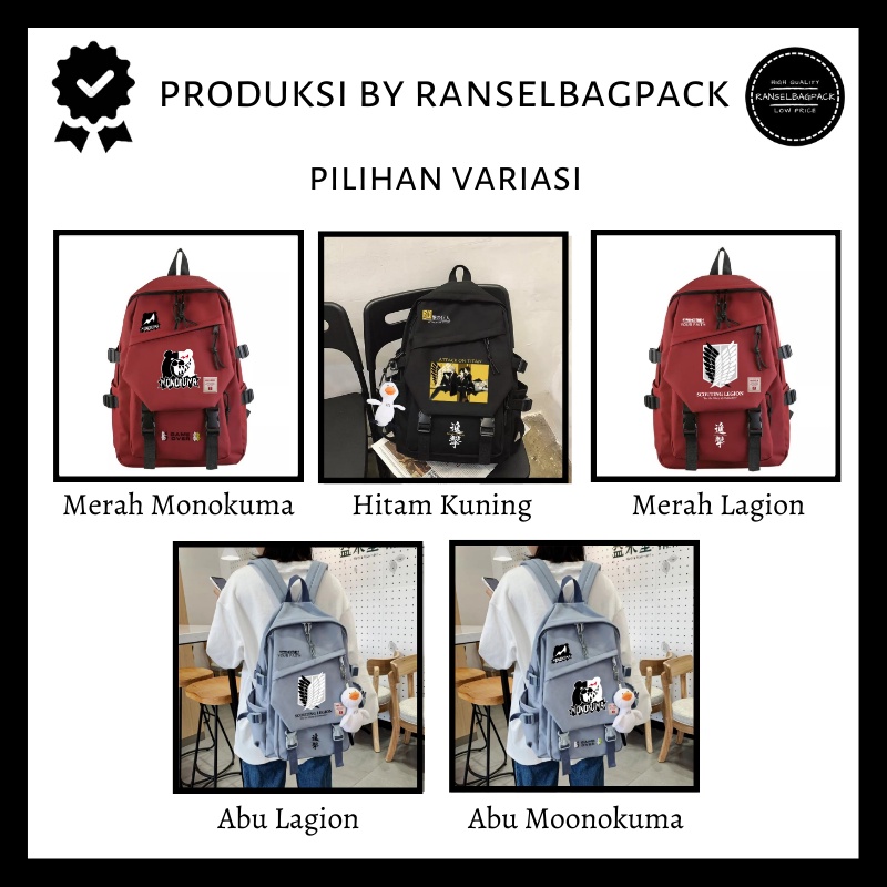 Tas Ransel Multifungsi Stylish Backpack Punggung Import Lokal Original RANSEL ANIME WIBU AOT