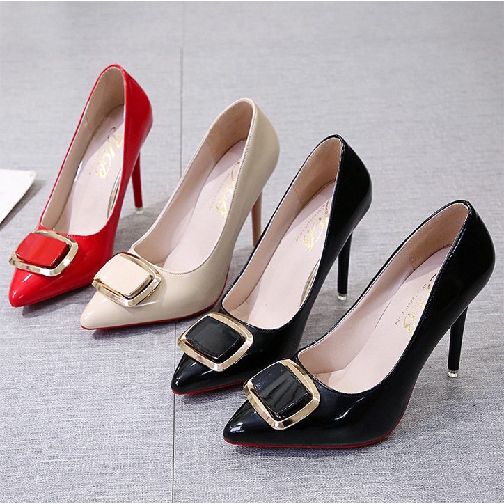 FD High Heels Hak tinggi Cewek Sepatu Kerja Wanita Import Hak Lancip Pesta Perempuan Formal HI-010