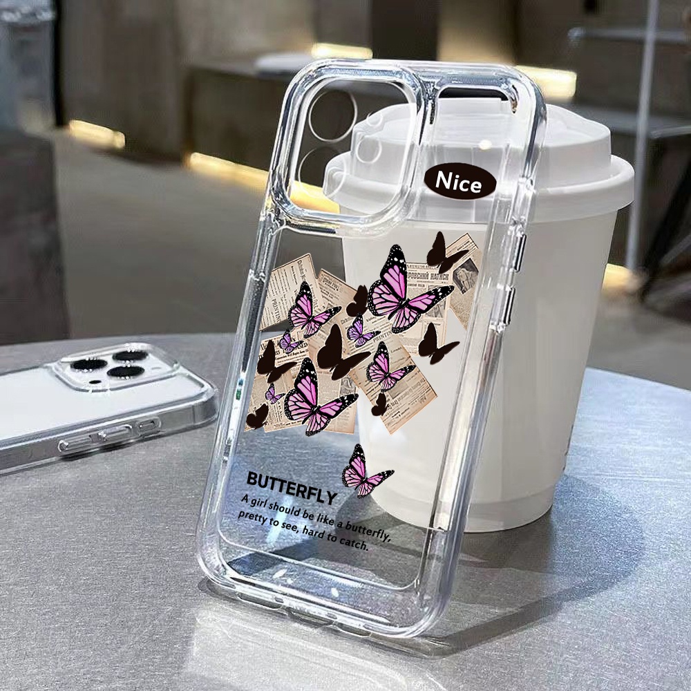 Soft Case TPU Transparan Motif Kupu-Kupu Untuk iPhone 14 13 12 11 Pro Max XS Max XR X 14 8 7 Plus SE 2020 2022