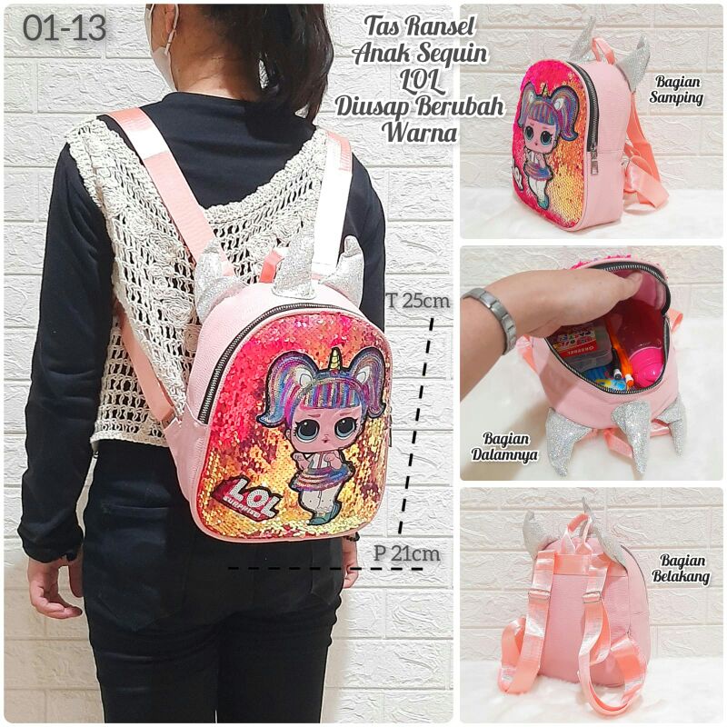 Tas Ransel Anak Perempuan Lucu / Tas Anak Perempuan Sequin Unicorn LOL / Tas Ransel Anak Sekolah Paud