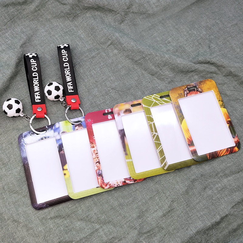 Pelindung Lengan Kartu ID Dengan Pencetakan Pola Piala Dunia Bintang Sepak Bola Pemegang Kartu Dengan Gantungan Kunci Untuk ID Tag Card Gantungan Kunci Dan Pemegang Ponsel Sling