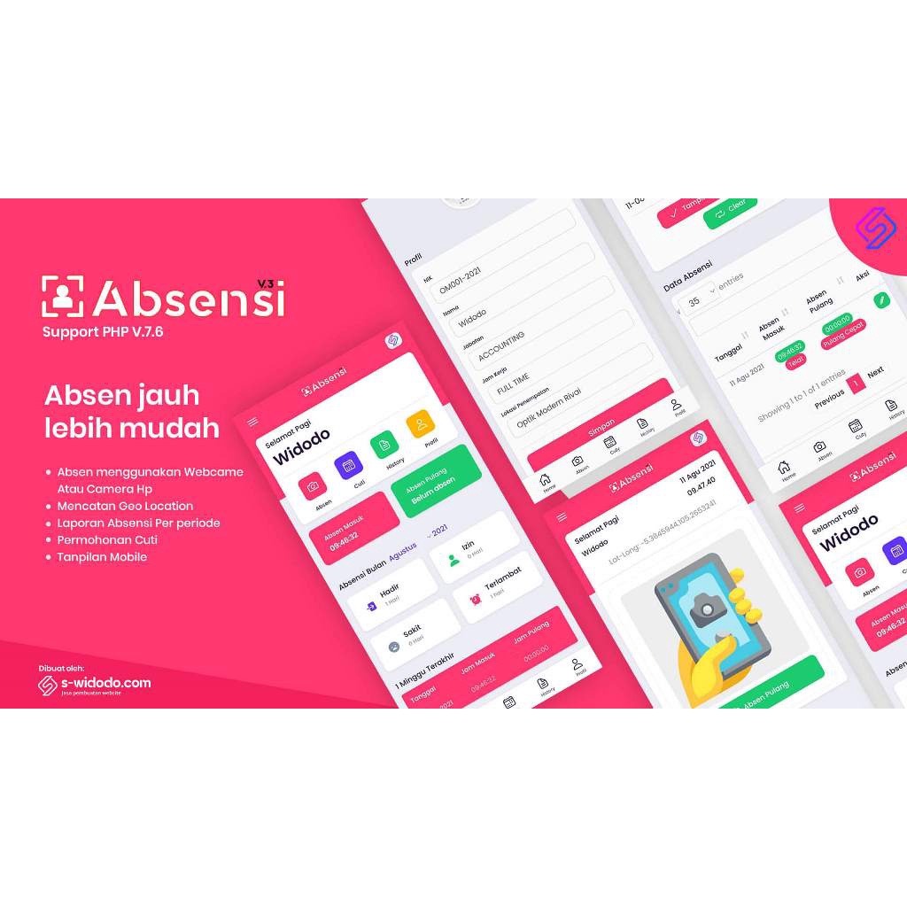 Aplikasi Absensi Foto Webcame/Kamera HP V.3 Cordinat Lokasi