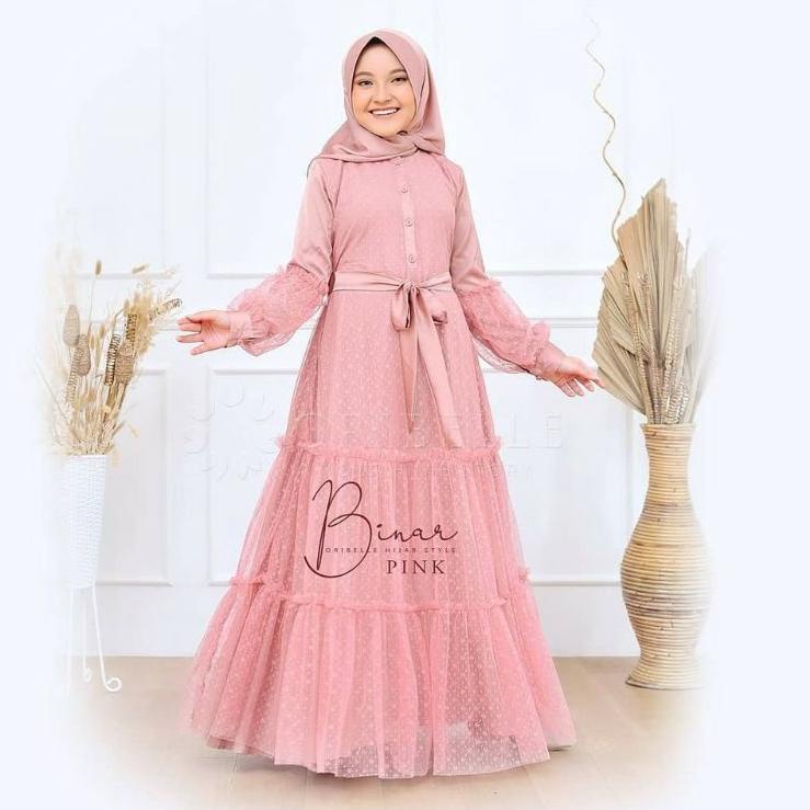 ➙kb Diskon➙ BINAR SYARI KIDS SET KHIMAR GAMIS ANAK USIA 8-10 TAHUN (L) 11-14 TAHUN (XL) Q34