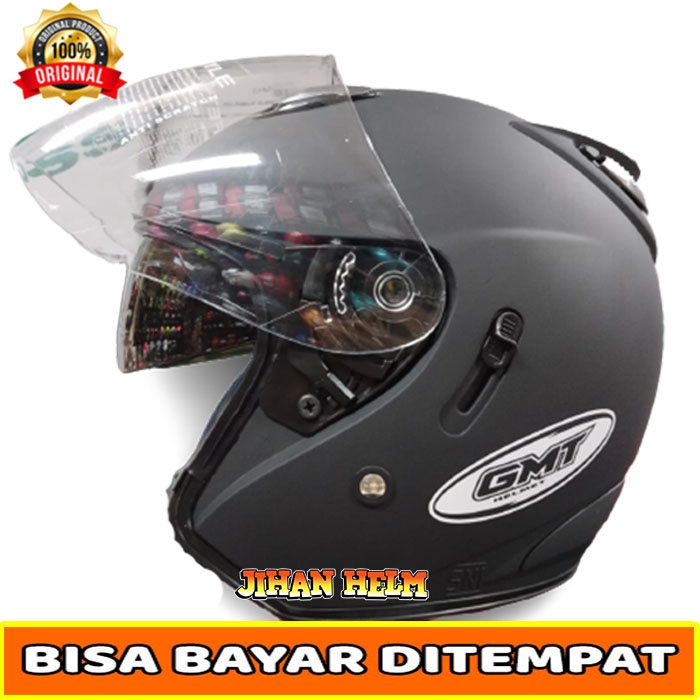 Jual Helm Dewasa / Helm Double Visor / Helm Motor Half Face GMT BLACK