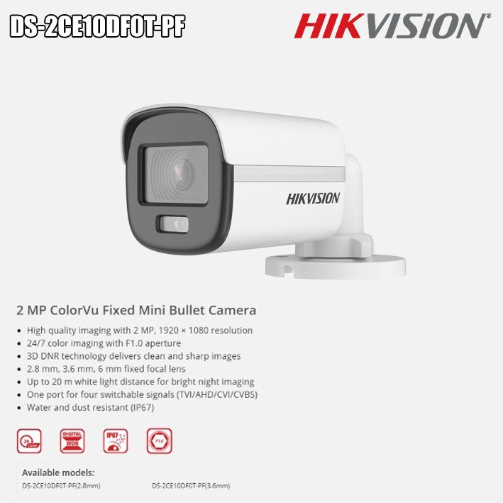 Camera CCTV Outdoor Hikvision ColorVu 2MP DS-2CE10DF0T-PF