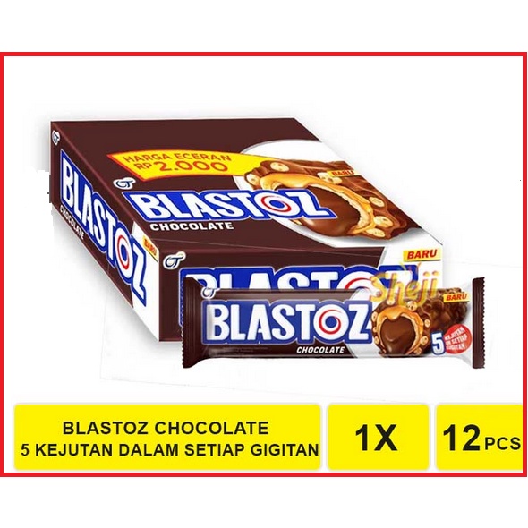 Blastoz Wafer roll dengan krispi beras salut Coklat 1 box isi 12 pcs