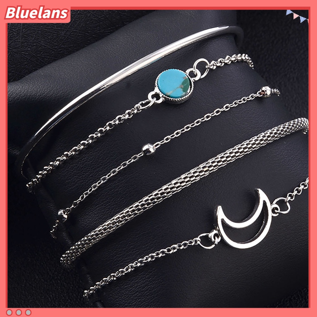 5pcs / Set Gelang Rantai Multi Bentuk Bulan Bahan Alloy Untuk Wanita