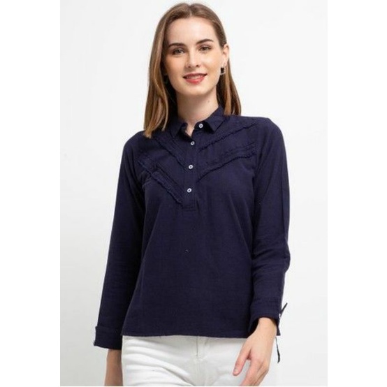 KC694 KEMEJA Blouse LOIS ORIGINAL WANITA NAVY