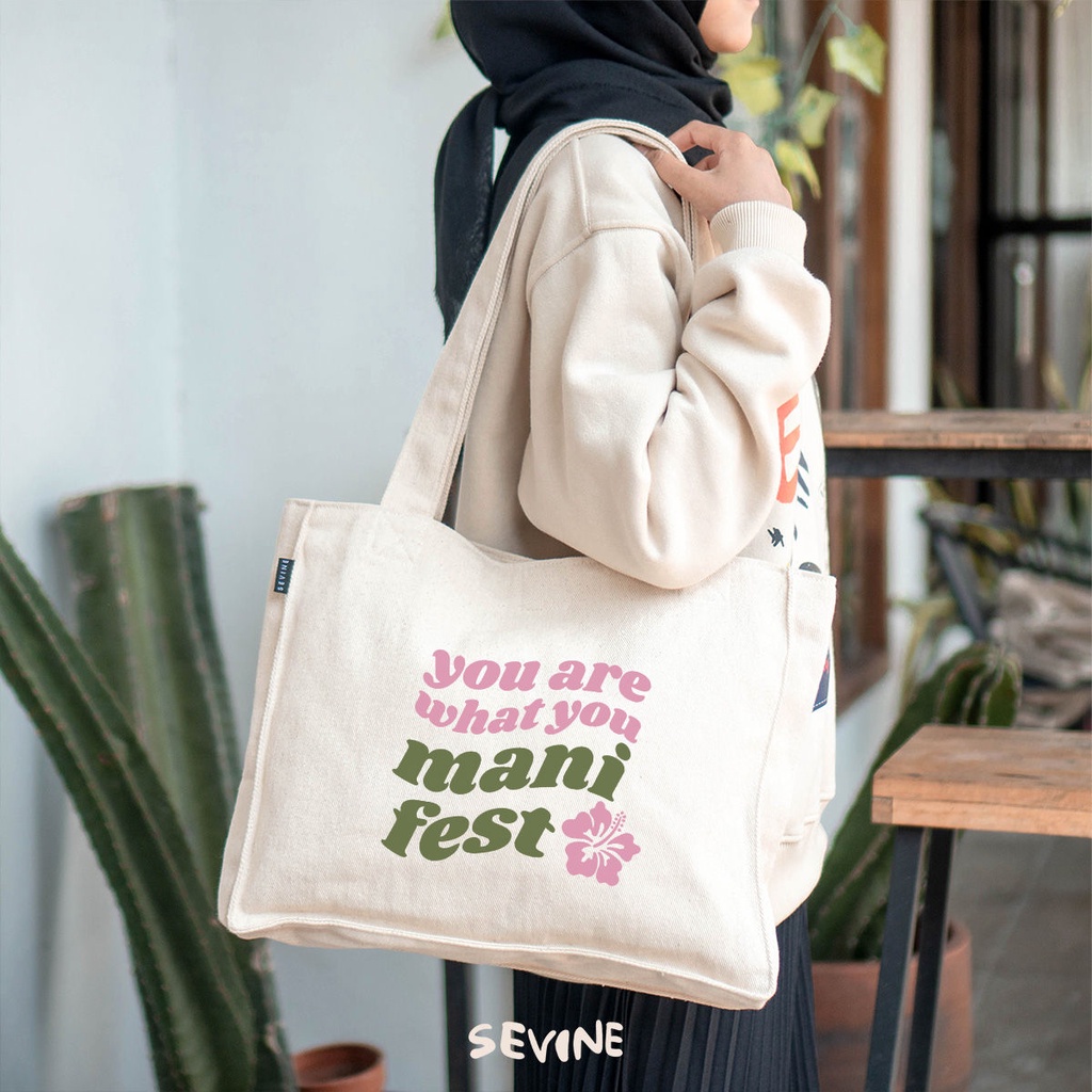 Sevine Totebag Kanvas Daisy Tas Wanita Tote Bag Kantong Laptop Kuliah Sekolah Kerja Quotes Y2K Pastel Aesthetic - KS