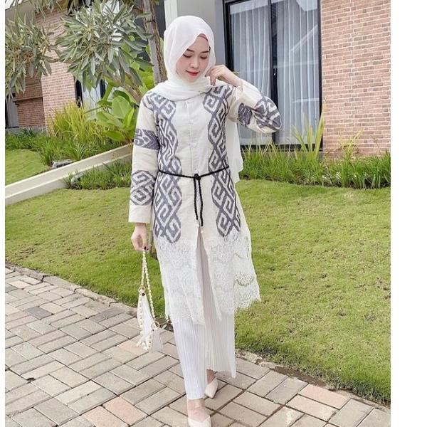 Dress Casual Tenun Blanket kombinasi Mix Brukat Renda Etnik Tradisionzl Outfit Masa Kini –PNG.18Oc22