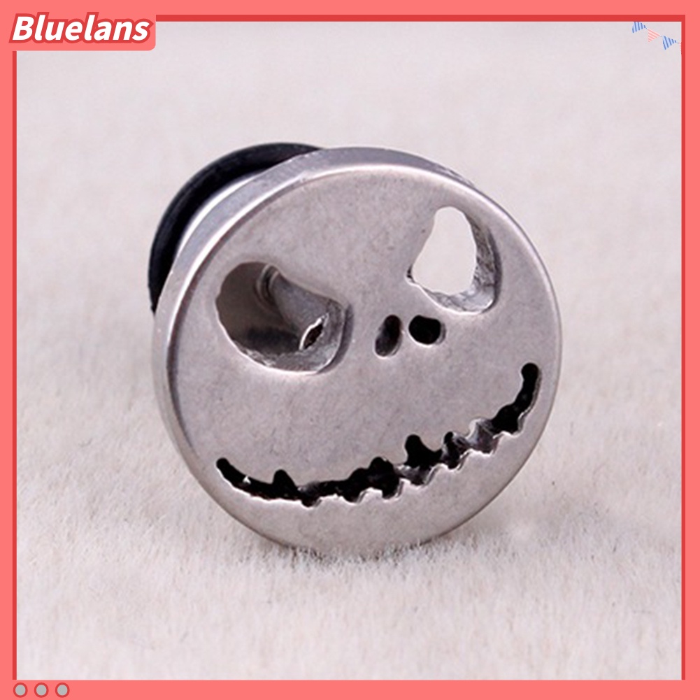 Bluelans Anting Stud Tindik Desain Tengkorak Halloween Bahan Titanium Steel Untuk Pria Dan Wanita