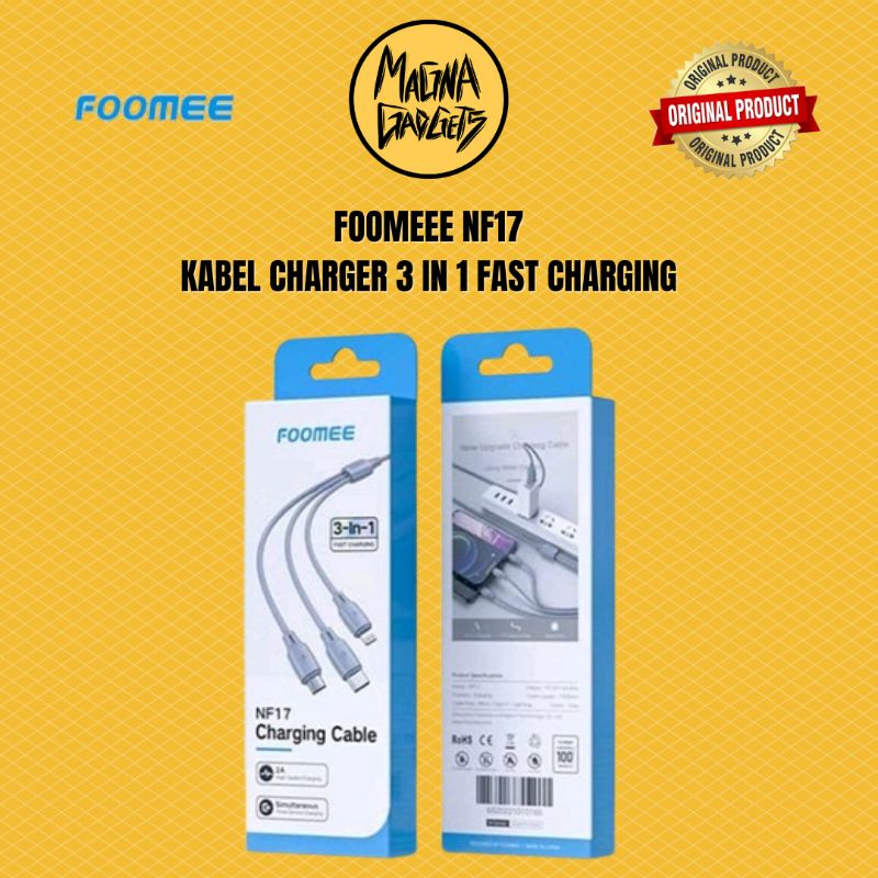 FOOMEE NF17 Cable Charger 3IN1 Fast Charging 2A Micro USB Lightning TYPE-C