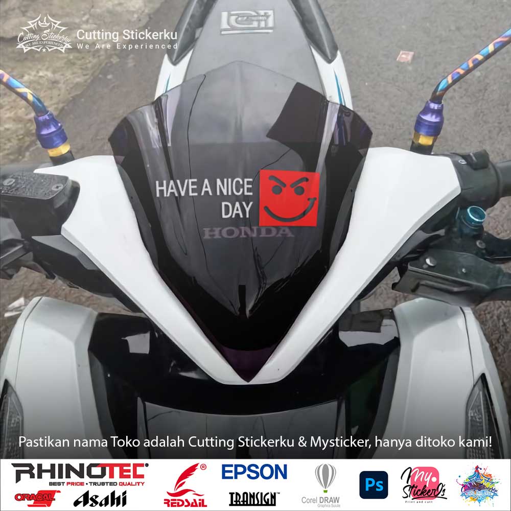 Cutting Stiker Have A Nice Day Variasi Motor Mobil Sticker Bon Jovi Timbul Keren Nyala Dasbor Spakbor Visor Body Kaca Helm Laptop Hologram Reflective Tahan Air Bodi Samping Scoopy Vario Beat NMAX PCX Vespa Aesthetic Windshield