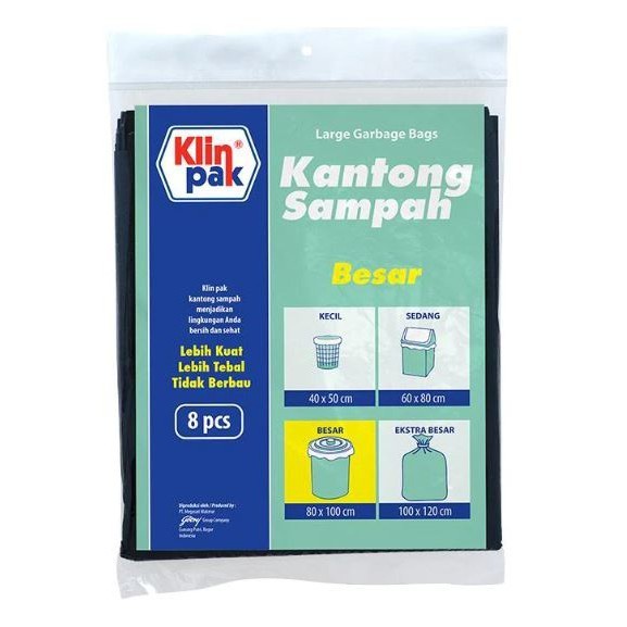 

KLINPAK KANTONG SAMPAH BESAR UK.60X100 ISI 8PCS/KRESEK HITAM BESAR