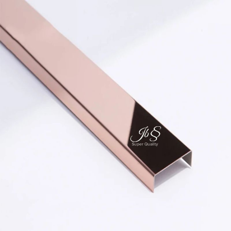 LIST U MIRROR ROSE GOLD 10×40×10 T : 0,8MM P : 3.050MM STAINLESS SS 201 - LIST U INTERIOR