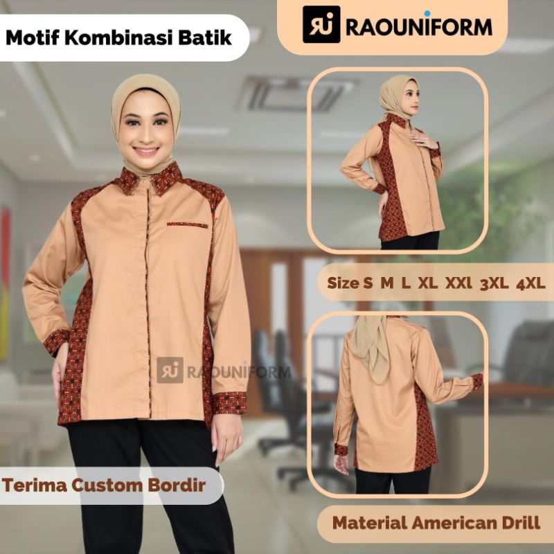 baju atasan perempuan tangan panjang/seragam PNS/kemeja Kantor cewek custom bordir/pakaian formal tambah bordir