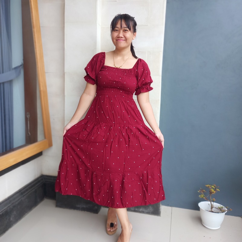 DRESS KERUT CANDA PANJANG DOUBLE RUFLE MOTIF