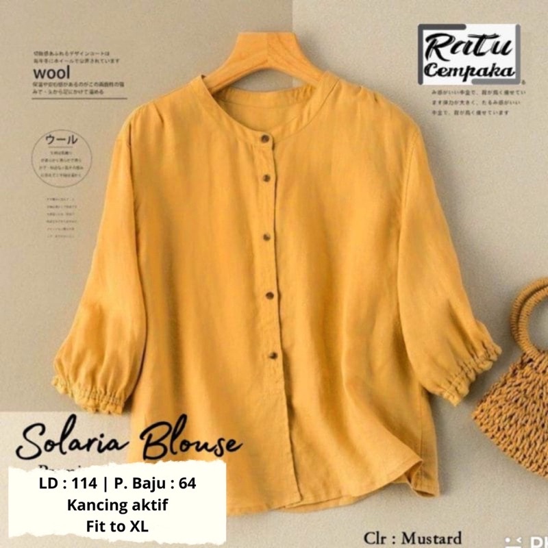 Solaria Blouse Linen Kemeja Wanita Kerah Sanghai Baju Atasan Korean