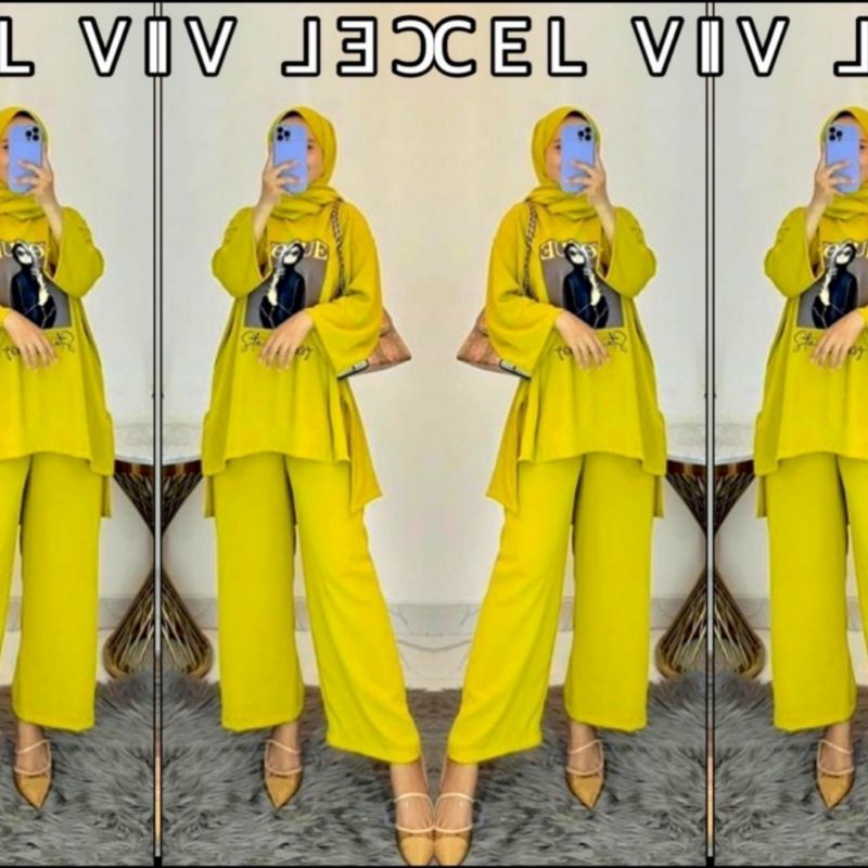 setelan crinkle airflow bermotif hijab