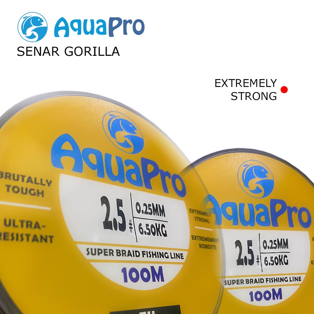 Aquapro 100m Senar Pancing Gorilla Tough Super Braid Fishing Line Kuat &amp; Tahan Bahan Nilon Impor