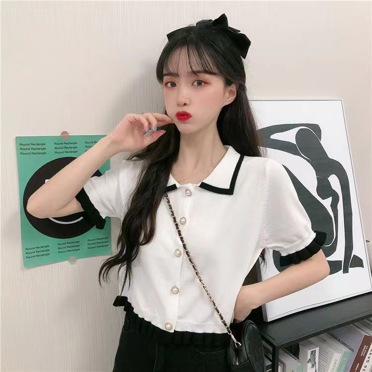 Knit Top Korea Baju Rajut Lengan Pendek Kaos Import Atasan Rajut  Wanita