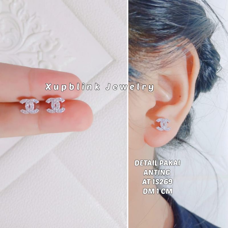 Anting Giwang Titanium Silver Permata  Xupblink Jewelry