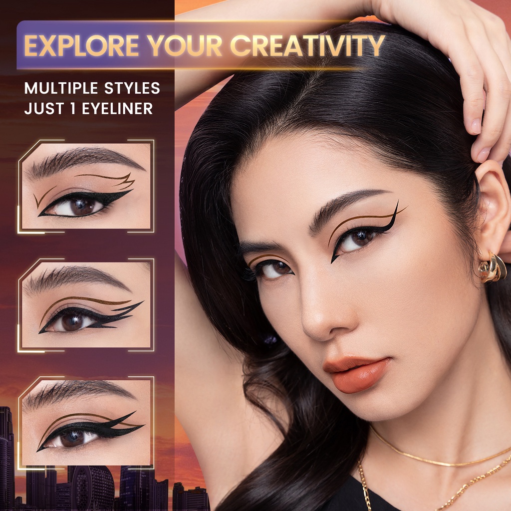 FOCALLURE AmberGold 2 IN 1 Eyeliner Anti Air Dan Tahan Lama Eyebrow Pencil Waterproof Liquid Eyeliner 2 Color Bla FA309