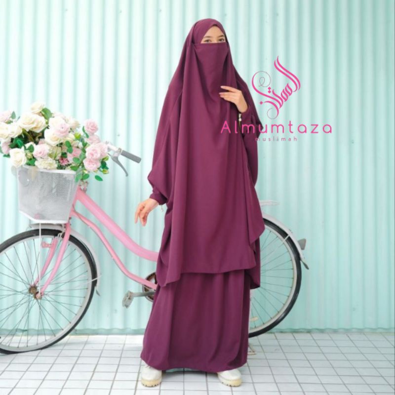 (French khimar + rok standar) hafshah set woolpeach luxury - Almumtaza Muslimah