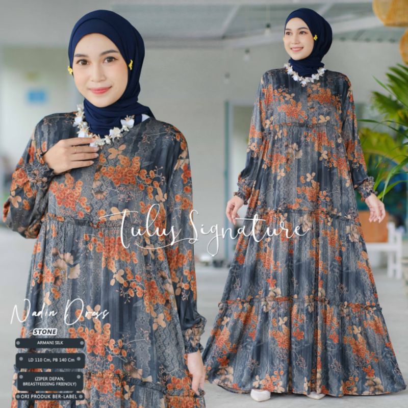 NADIN DRESS BY TULUS SIGNATURE / GAMIS MOTIF MUSLIMAH / Dress wanita armani silk premium