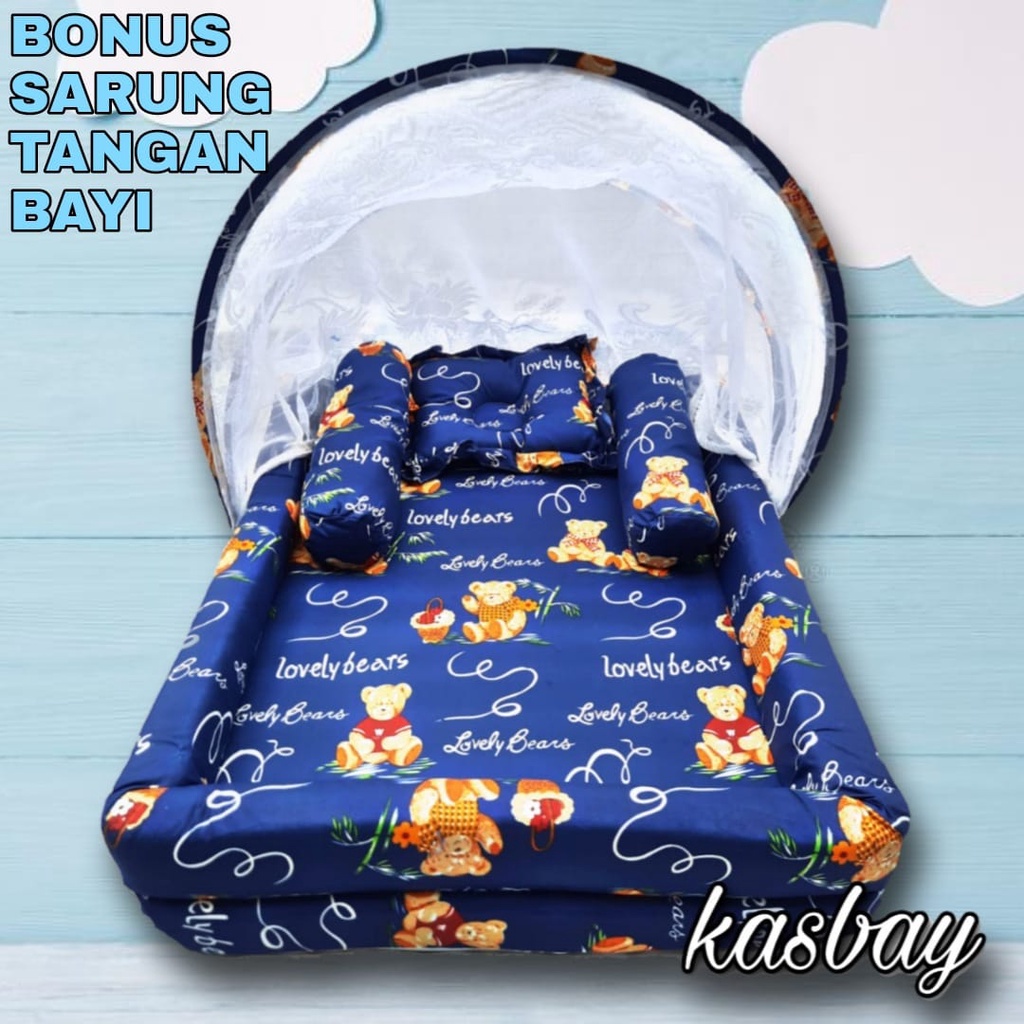 Kasur Bayi Kelambu d + Bonus Sarung Tangan Bayi Set Lengkap Bantal Guling Terbaru