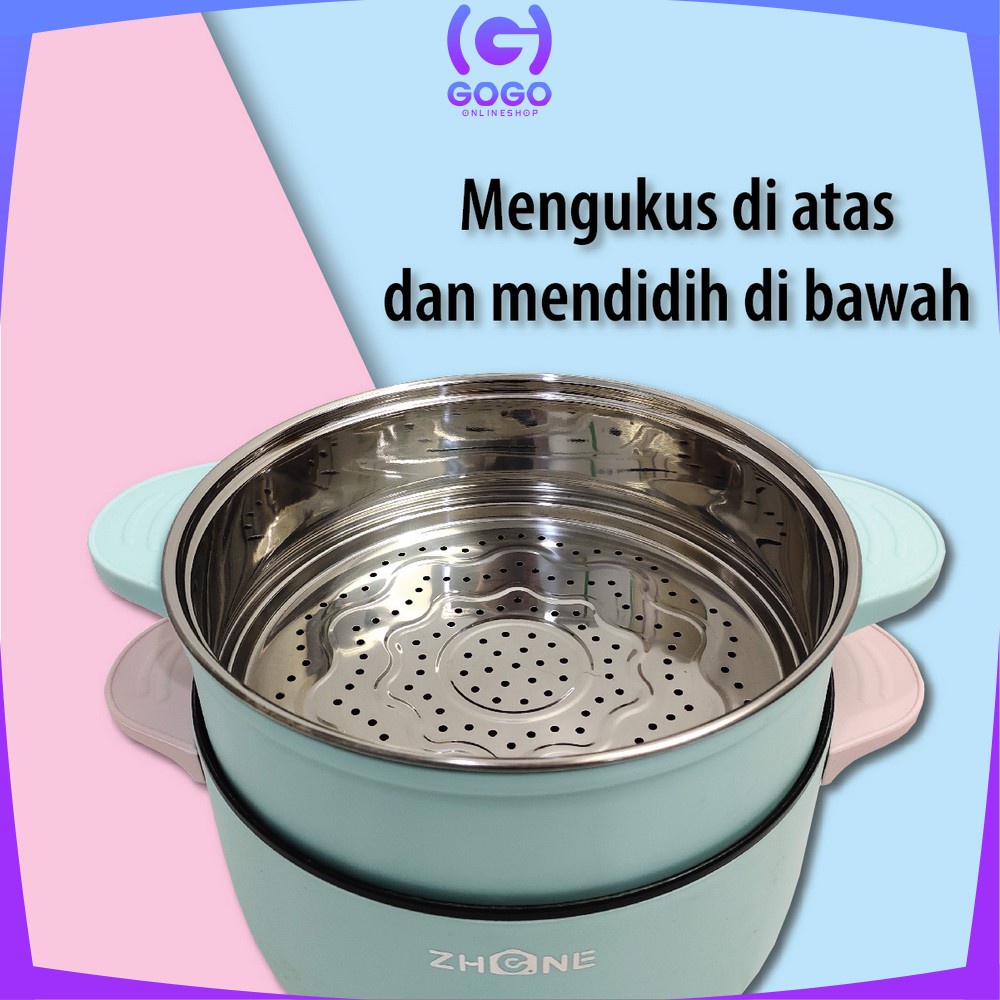 GOGO-C521 Panci Listrik Electric Kukusan Serbaguna Cooker Tingkat Multifungsi Lapisan Keramik Panci Anti Lengket
