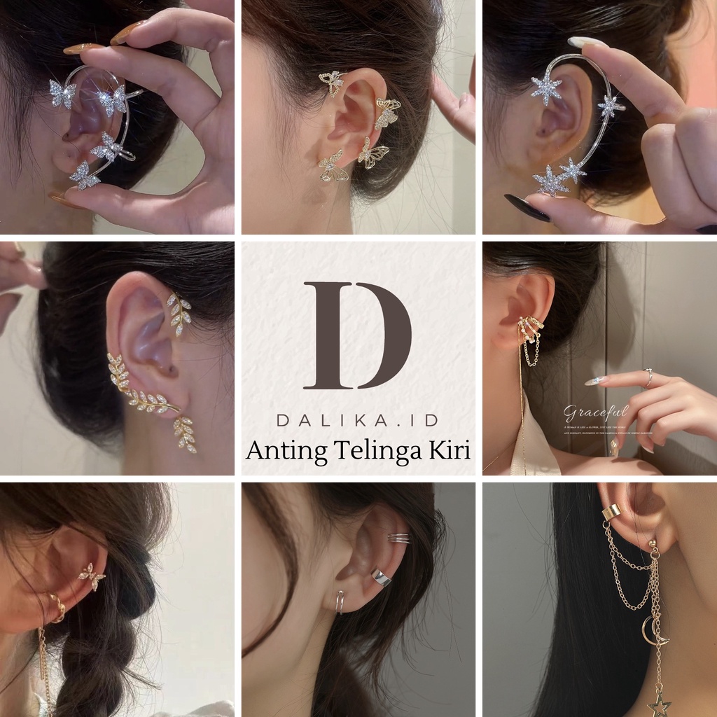 Anting Klip Wanita Korea Rantai Rumbai Panjang Kristal Dalika