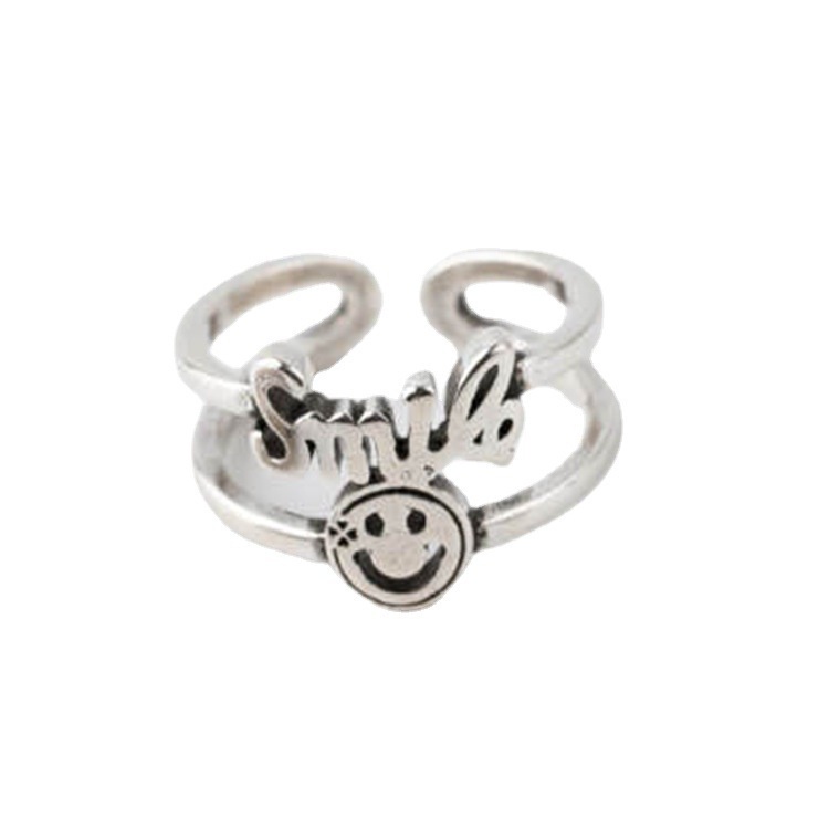 Cincin Model Terbuka adjustable Desain lucky smile Gaya retro Korea Untuk Pria