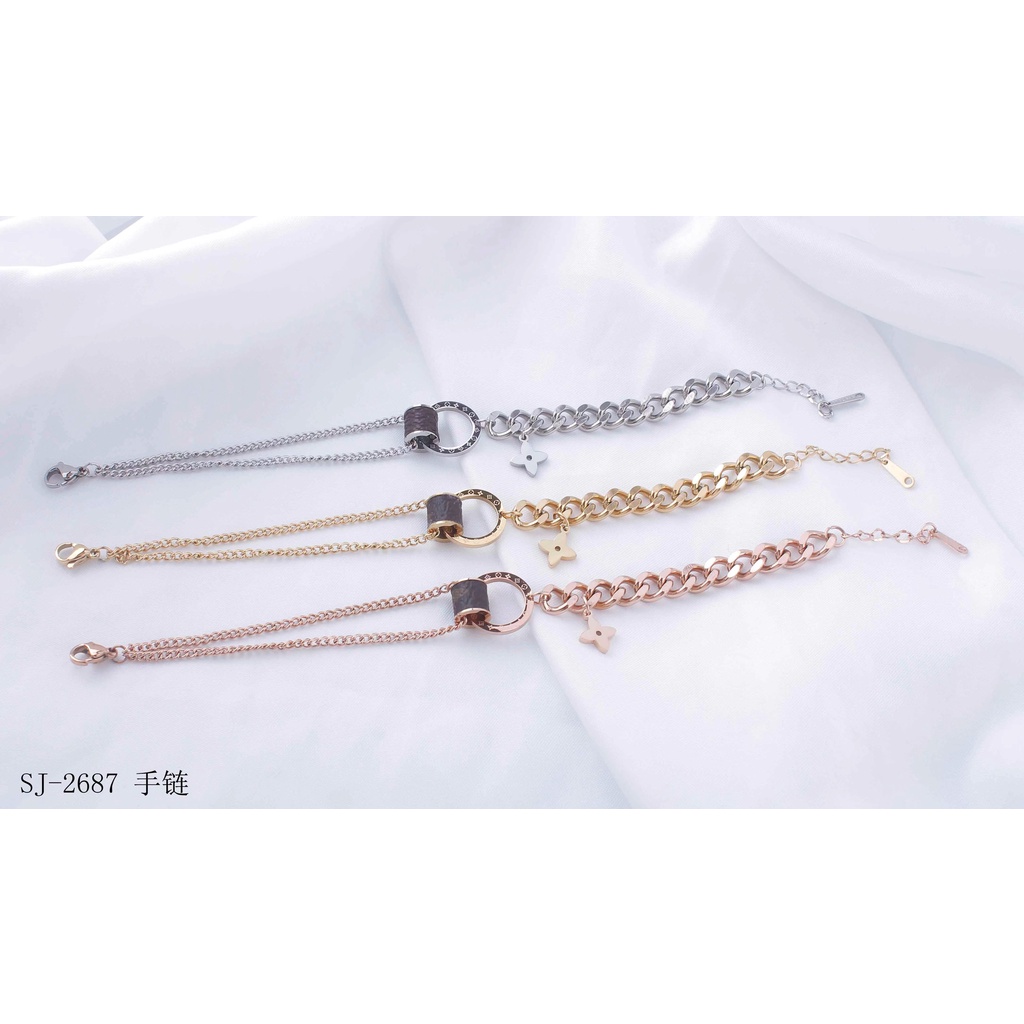 Gelang Titanium Dobel Rantai Perhiasan Fashion 2687