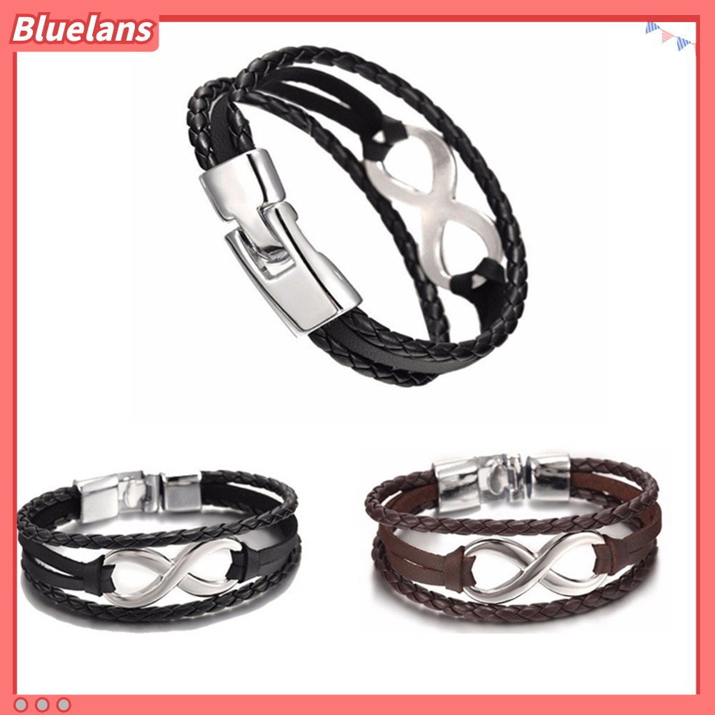 Bluelans Gelang Tali Kulit Imitasi Kepang Charm Infinity Untuk Hadiah Persahabatan