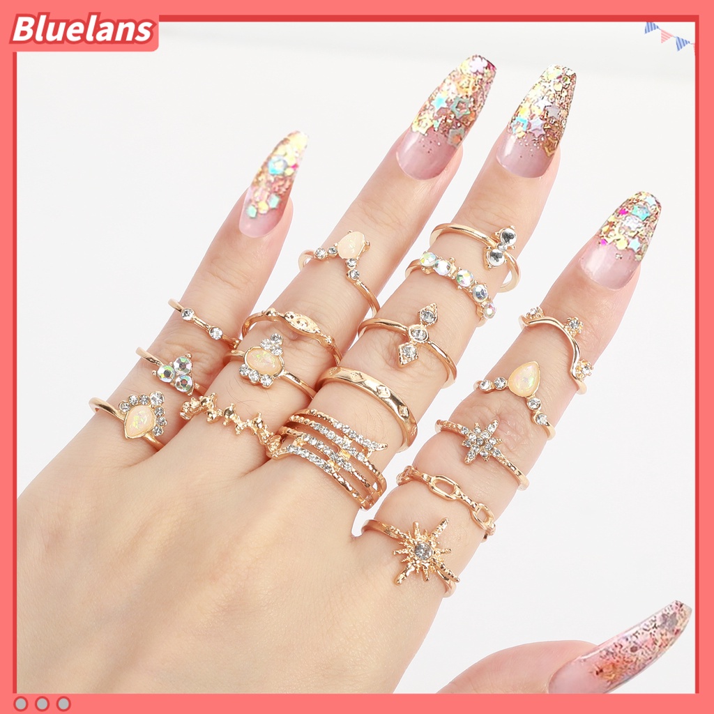 Bluelans 17Pcs Finger Ring Bohemian Jewelry Gift Women Artificial Gemstone Rhinestone Finger Ring