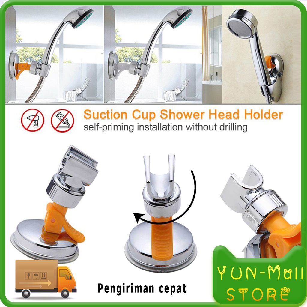 YUN Mall Suction Clamp Holder Shower Mandi 360 Degree Tempat Gantungan Gagang Shower Penyangga Dudukan Shower Rapi Tidak Berantakan Kuat Pengait Penjepit Jepitan Braket Bracket Shower Perlengkapan Mandi Toiletries Adjustable Bathroom Accessories